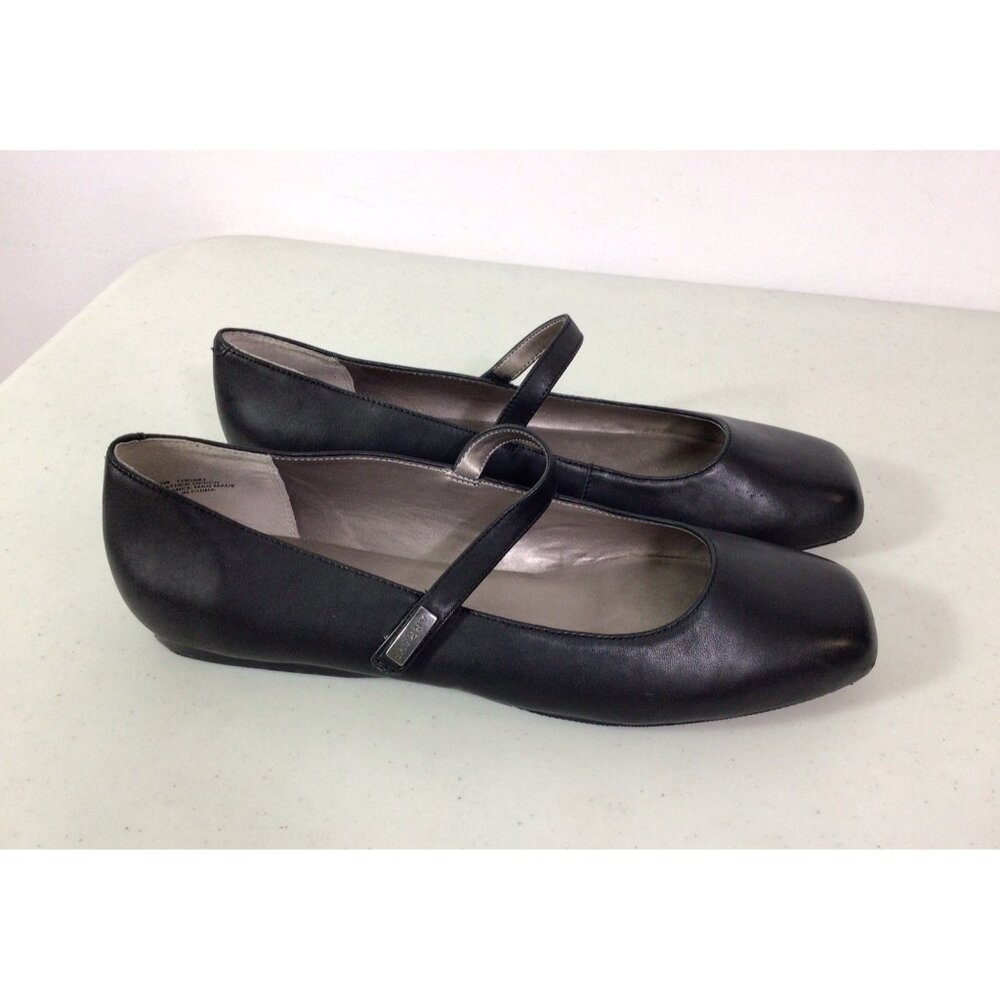 Array Black Leather Mary Jane Flats with Strap